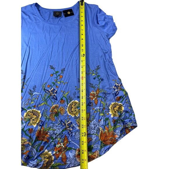 JM Collection Size Small Blue Floral Print Rayon Knit Top Short Sleeve Stretch - Picture 4 of 8